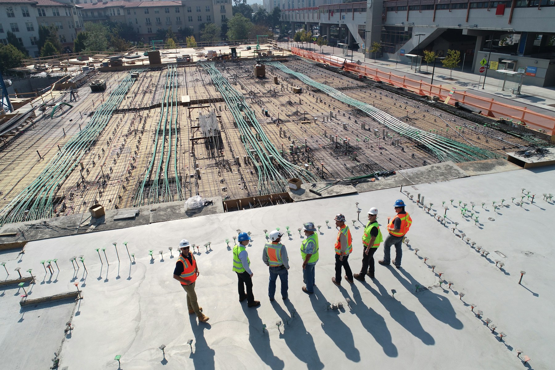 Construction team coordinating on an active project